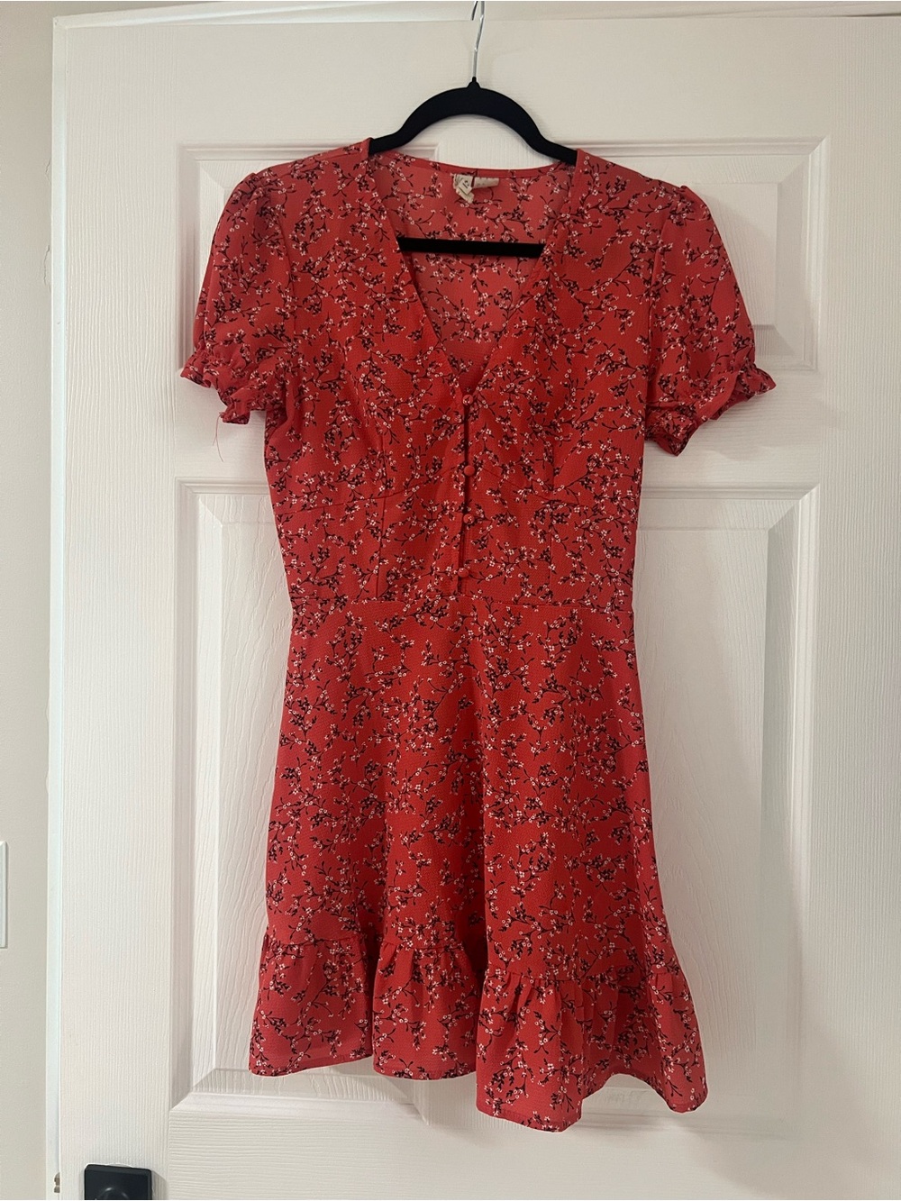 Salmon Floral V-Neck Short Sleeve Dress